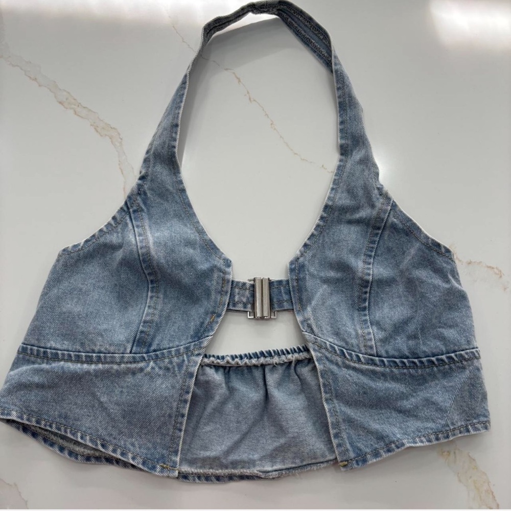 ❌SOLD❌ Denim Halter Top with Silver Buckle